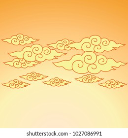 Ancient Thai cloud design with pen drawing line set vector