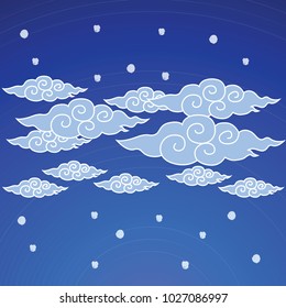 Ancient Thai cloud design with pen drawing line set vector