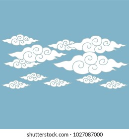 Ancient Thai cloud design with pen drawing line set vector