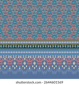 Antiguo patrón tailandés, colores brillantes, dibujado a mano, fondo azul, sin costuras para la impresión digital, textil, sarong, taparrabos, Fondo de pantalla