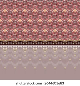 Ancient Thai pattern, bright colors, hand drawn, light brown background, seamless for digital printing, textile, sarong, loincloth, wallpaper