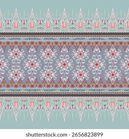Altes thailändisches Muster, bunt, handgezeichnet, blauer Hintergrund, nahtlos, für Digitaldruck, Textil, Sarong, Lendenschurz, Tapete