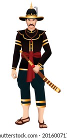 The ancient Thai warrior general leader. Graphic vector