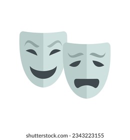 Ancient theatre mask icon flat vector. Drama theater. Greek comedy isolated