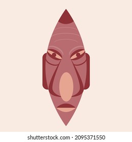 Ancient tiki mask isolated. Flat vector stock illustration. Dreiney culture icon or symbol. Wooden amulet. Sculpture made of wood, the face of an idol. Vector graphics for design