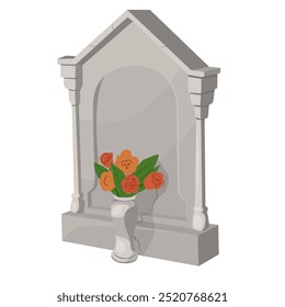 Alte Grabstein für Friedhof Thema Design. Herbstferien aller Heiligen. Halloween-Feier. Bestattungsinstitute und Abschiedszeremonien für die Toten. Vektorgrafik 