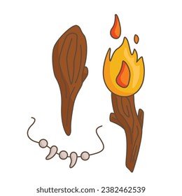 Ancient Tools Prehistoric Era Past Cartoon Illustration Vector Clipart Sticker