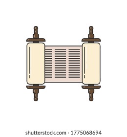 Ancient torah hebrew scripts on old paper scrolls cartoon icon, sketch vector illustration isolated on white background. Jewish religious symbolic sign or symbol.