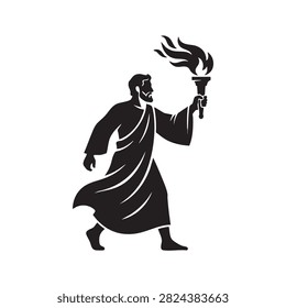 Ancient Torch Bearer Silhouette Vector