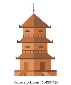 Ancient tower isolated icon. Antique architecture, medieval building, old temple, asian pagoda vector illustration.
