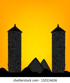 Ancient towers on a sunset