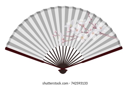 Ancient Traditional Asian Fan with Sakura On It