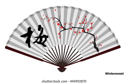 Ancient Traditional Chinese fan with wintersweet 