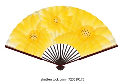 Ancient Traditional Japanese fan with Chrysanthemum Painting 
