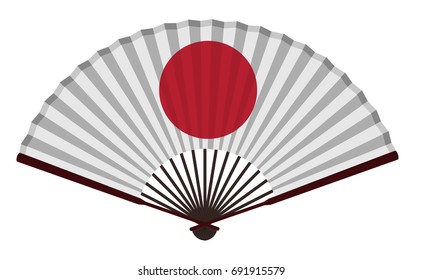Ancient Traditional Japanese fan with A Red Circle, Cheering 