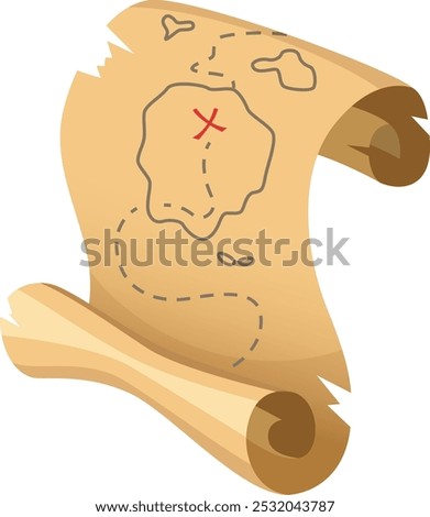 Ancient treasure map pirate parchment cartoon icon