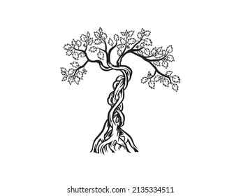 ancient tree hand drawn vector in black and white