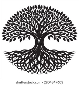 Ancient tree with intricate root system symbolizing nature's strength