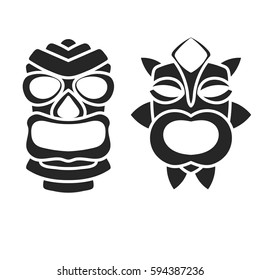 ancient tribal mask in black and white style. Icon or logo on a white background