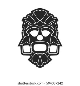 ancient tribal mask in black and white style. Icon or logo on a white background