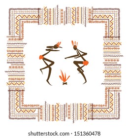 Ancient tribal people, ethnic ornament frame for your design