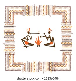 Ancient tribal people, ethnic ornament frame for your design