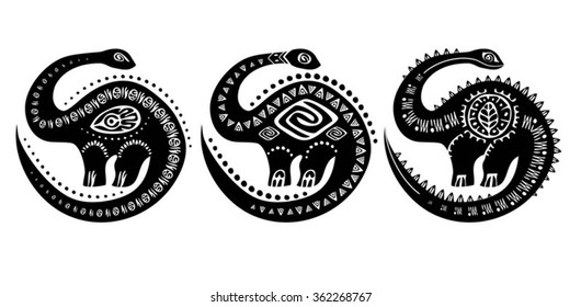 Ancient tribal stylized dinosaur isolated on white background