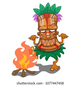 The Ancient Tribes do fire dance cartoon vector