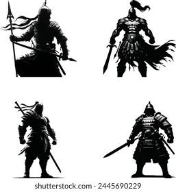 Ancient Turk warrior silhouette collection. Logo set.