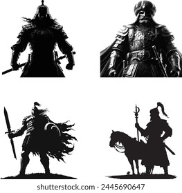 Ancient Turk warrior silhouette collection. Logo set.