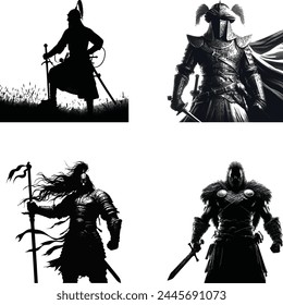 Ancient Turk warrior silhouette collection. Logo set.