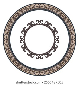 Ancient Turkic national round pattern, frame. Turkic ornaments. Circle ethic frame ornament of the nomadic peoples of Asia, the Great Steppe, Kazakh, Kirghiz, Mongol, Turkic. Decor for plate, textile