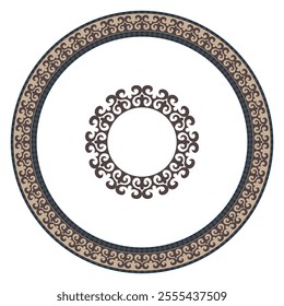 Ancient Turkic national round pattern, frame with a large pattern in the center. Ethnic ornament of the nomadic peoples of Asia, Turkic, Kazakhs, Kirghiz, Mongols, Turkmens. For plate, textile, print 