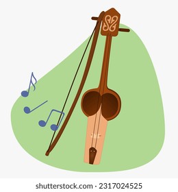 An ancient Turkic stringed bowed instrument, the Kobyz. National musical instrument of Kazakhstan. Vector illustration