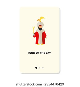 Ancient Turkish sultan flat vector icon. Religious authority character in traditional clothes isolated vector illustration. Culture and religion, religious cult concept for web design and apps
