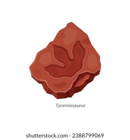 Ancient tyrannosaurus dinosaur footprint, archeology fossil. Ancient dino paleontology science footprint, extinct reptile foot ground trace or prehistory animal step museum fossil vector track