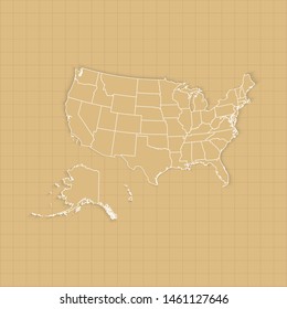 Ancient United States of America map old paper background with space for text. Vector illustration EPS10.