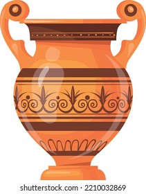 Ancient urn. Antique cartoon pottery. Decorative greek crockery isolated on white background