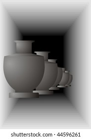  An ancient vase in a cave, on a grey background.
