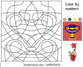 Ancient vase. Color by numbers. Coloring book. Educational puzzle game for children. Cartoon vector illustration