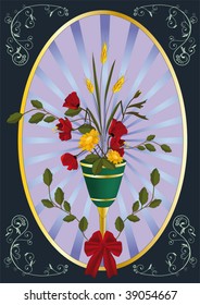 ancient vase with the flowers and abstract pattern