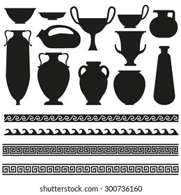 Ancient vase with greek geometric ornament for your designs
