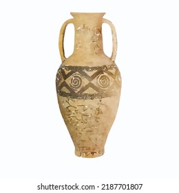 Ancient vase vector picture. Ceramic pot illustration. Amphora picture. Historical exhibition. Museum exposition. Greek jug illustration. Watercolor style. Clipart for logo, decor and design.