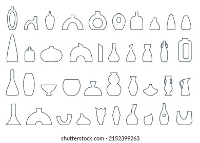 Ancient vases and jugs set. Simple minimalistic linear Pottery Icon. Vintage greek vase outline. Vector illustration. 