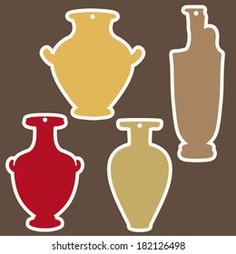 Ancient vases silhouettes gift cards or stickers, with empty space for signs or text, design elements