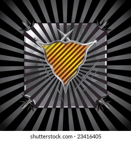ancient vector shield with grunge metal rays
