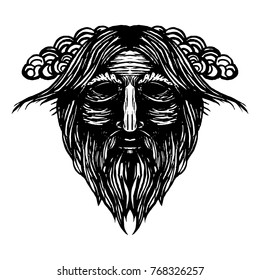 Ancient viking head graphics and design elements. Viking pride text. Odin. Vector vintage illustration.