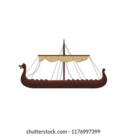 Ancient viking scandinavian draccar, Norman ship vector Illustration on a white background