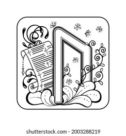An ancient Viking sign, a runic tattoo depicting a symbol of courage, strength, health and income, and a floral pattern and papyrus in the background for printing