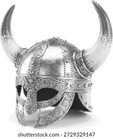 Antiker Wikinger-Kriegerhelm im Halbton-Duotone-Stil für Geschichte und Schlachtentwürfe
